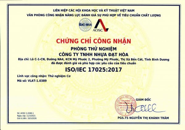 Chứng nhân ống nhựa Đạt Hòa đạt tiêu chuẩn chất lượng